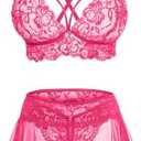 CRIPOM Sexy Lingerie for Women Naughty 3 Piece Lace Bralette, Mini Skirt with G-String Crotchless Lingerie Outfits S