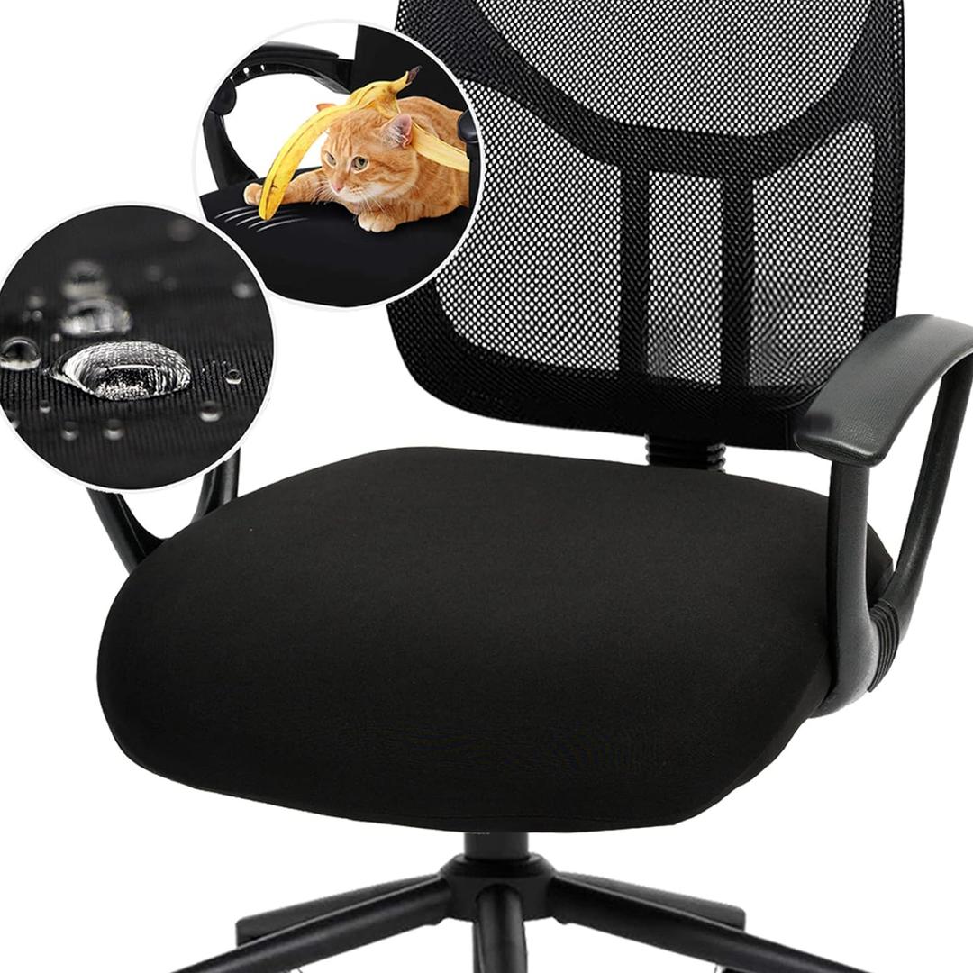 DIVA EN CAMINO DEC Water-Resistant Stretchable Desk Office Chair Seat Cushion Covers - Universal Spandex Computer Chair Slipcover - Removable Washable Cushion Protectors for Dogs, Cats, Black