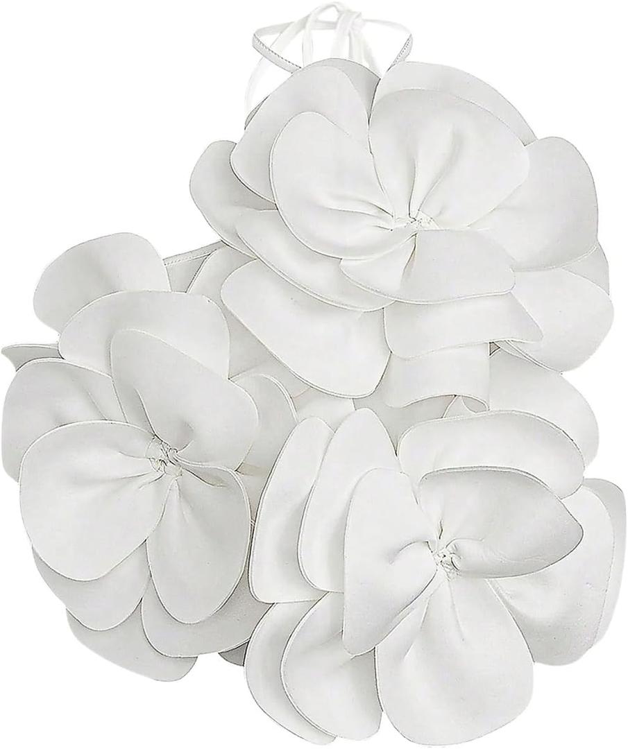 GORGLITTER Women's 3D Flower Halter Camisole Top Floral Sleeveless Going Out Country Concert Outfits (White, S)