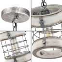 Retro Industrial Metal and Wood Chandelier 1-Light Round Cage Pendant Light Fixture for Kitchen Island Foyer Hallway Bar Dining Room Restaurant, D 7.9" x H 8.7" (White)