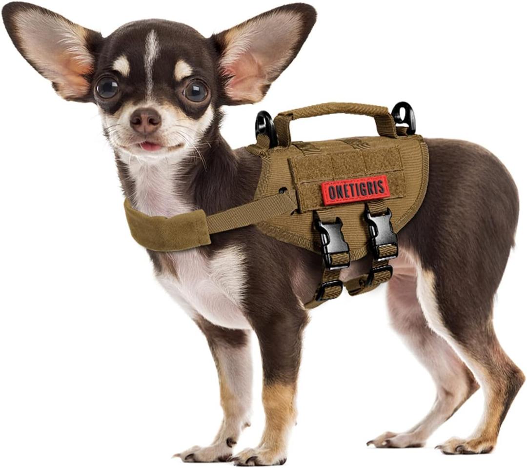 Tactical Dog Harness, Millitary Dog Vest with Durable Vertical Handle for XXS Puppy Dog (Brown)
