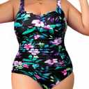 Aqua Eve Womens Plus Size One Piece Swimsuit- Tummy Control Bathing Suit Full Coverage Swimwear Black and Purple Floral, 18W