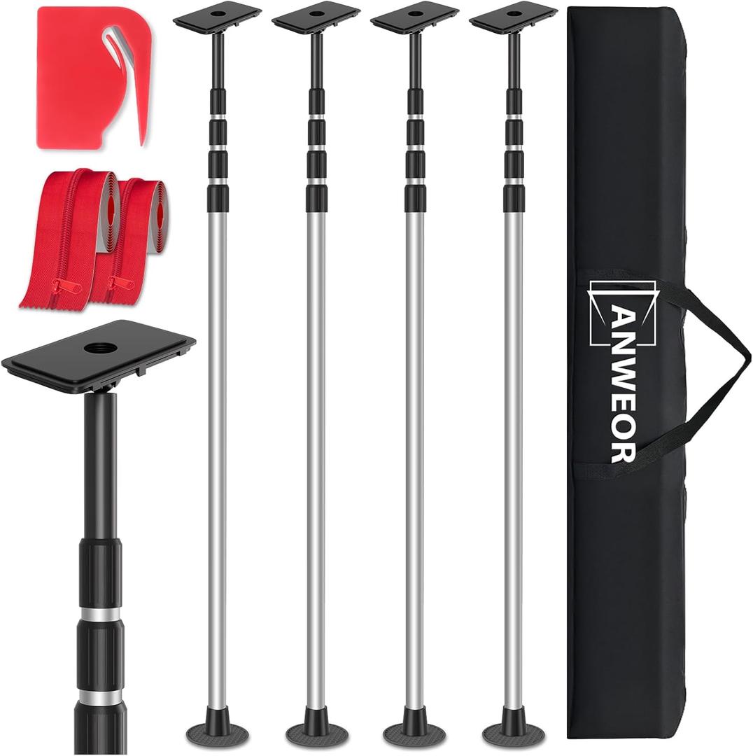 10FT Dust Barrier Poles Kit,Spring Retractable Zipper Wall Poles,Heavy-Duty Dust Barrier System with Patented Design,3-Section Telescopic Poles for Home Renovation,Construction Remodeling Projects