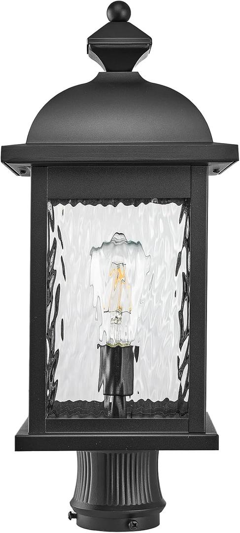 Outdoor Post Lights 21 Inch Height Large Size Lamp Post Outdoor Lighting Black Porch Lights Outdoor Pillar Lantern with Water Ripple Glass for Garden Backyard Walkway and Pathway, 21.2 inch