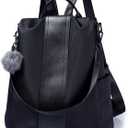 PINCNEL Women Backpack Purse Waterproof Nylon Anti-theft Rucksack Lightweight Shoulder Bag (Medium, Black)