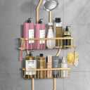 Shower Caddy Hanging - Never Rust Shower Hanging Organizer - Aluminum Over the ShowerHead Caddy with Soap Basket and 6 Razor/Sponge Hooks (Gold)