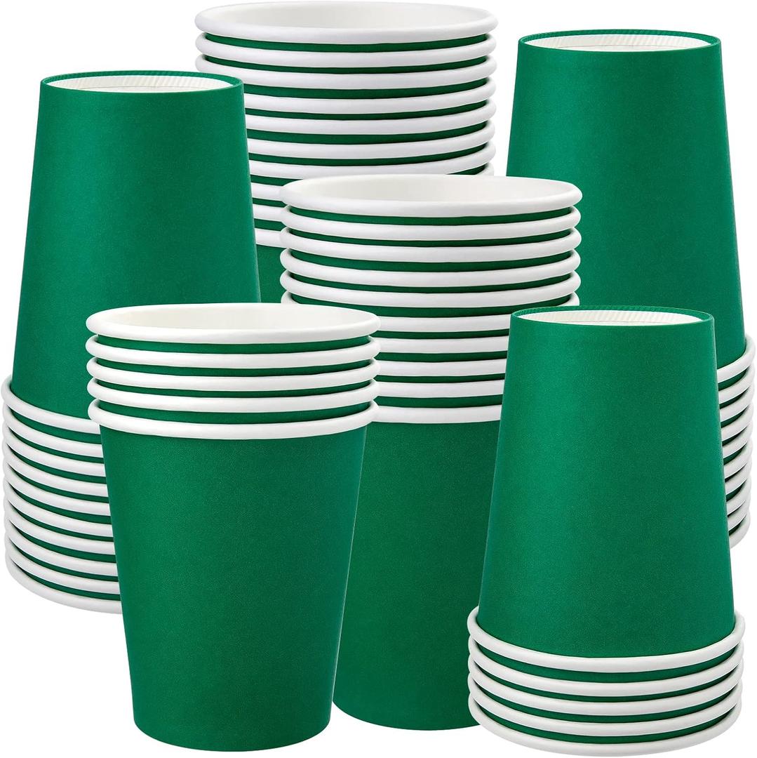 Fedmut 8 OZ Disposable Paper Cups, 50 Packs Coffee Drinking Cups,Hot Beverage Paper Party Cups, Disposable Cups for Water,Coffee,Juice,Party (Green)