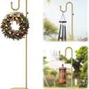74" Gold Shepherds Hook StandAdjustable Free Standing Pole Holder for Hanging Bird Feeders, Plants, Lanterns, Wreaths, and Wind Chimes, Heavy Duty Base for Indoor & Outdoor Use, Holds Up to 20 LBS