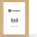 Hongkee 6x9 Oak Wood Picture Frame, Display Photos 5 x 8 with Mat or 6 x 9 without Mat - Tempered Glass Cover, Horizontal and Vertical Display for Wall or Tabletop (Natural Oak, Set of 1)