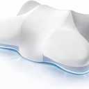 Extra High Loft Cervical Pillow for Side Sleepers, 6.30" Ergonomic Memory Foam Pillow for Broad Shoulders, Dual-Height Design, Washable Cove (White-gray)