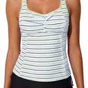 Summer Mae Tankini Swimsutis for Women 2026 Two Piece Tummy Control Bathing Suits Shirred Striped Twist-Front Swim Suits (Green)