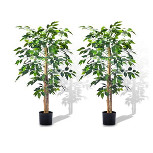 Aphighjoy 4Ft&5Ft Artificial Ficus Trees with Silk Leaves Fake Moss and Sturdy Nursery Pot, Fake Plants for Office Home Decor (4Ft/5Ft - 2 Packs)