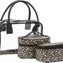 3 Pieces Travel Makeup Bag Set, Clear PVC Portal Organizer and 2 Daisy Cosmetic Travel Toiletry Pouch