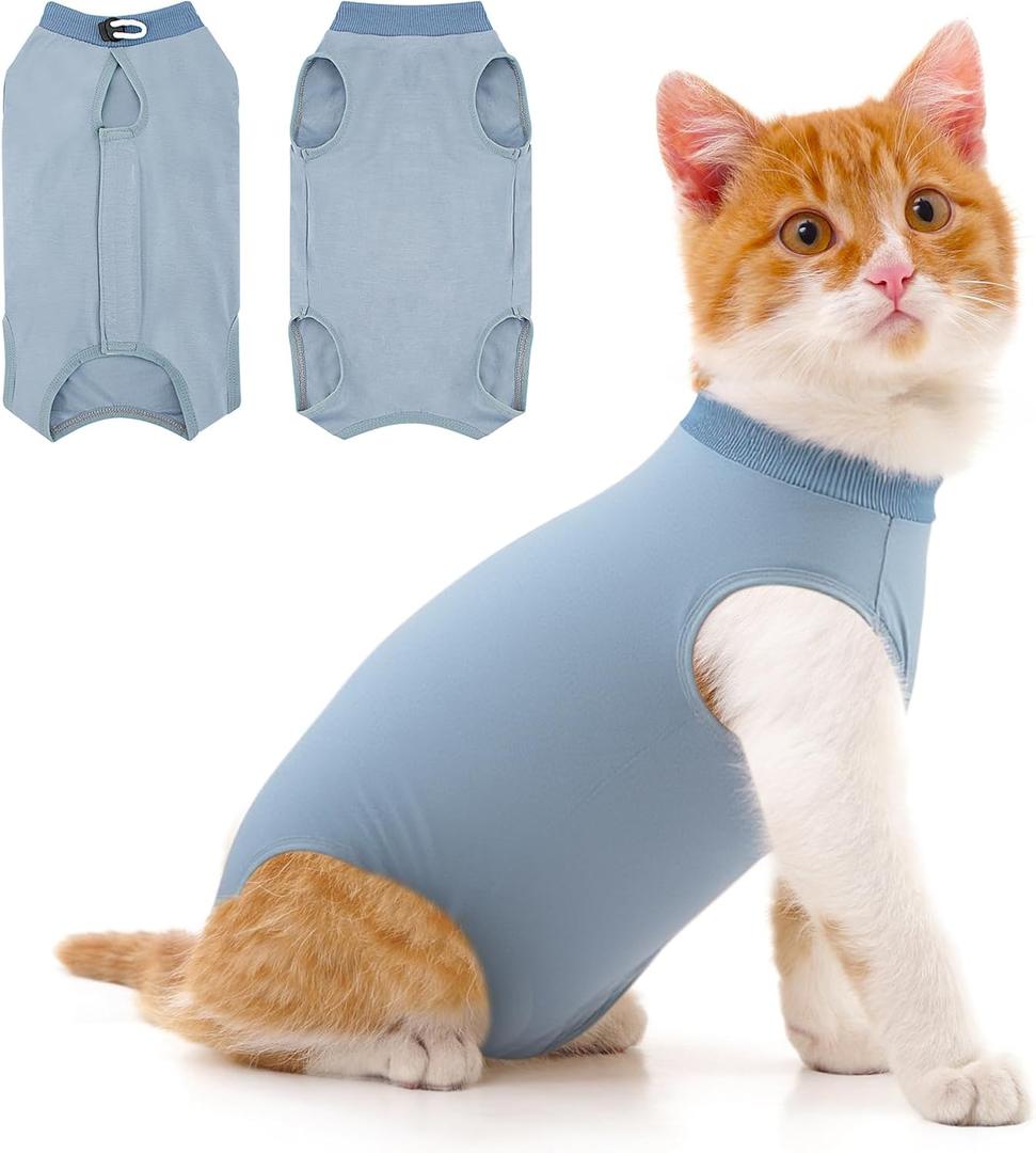 Coppthinktu Cat Recovery Suit for Abdominal Wounds or Skin Diseases, Cat Onesie for Cats After Surgery Female Kitten Recovery Suit, Breathable E-Collar Alternative After Spay Anti Licking Large