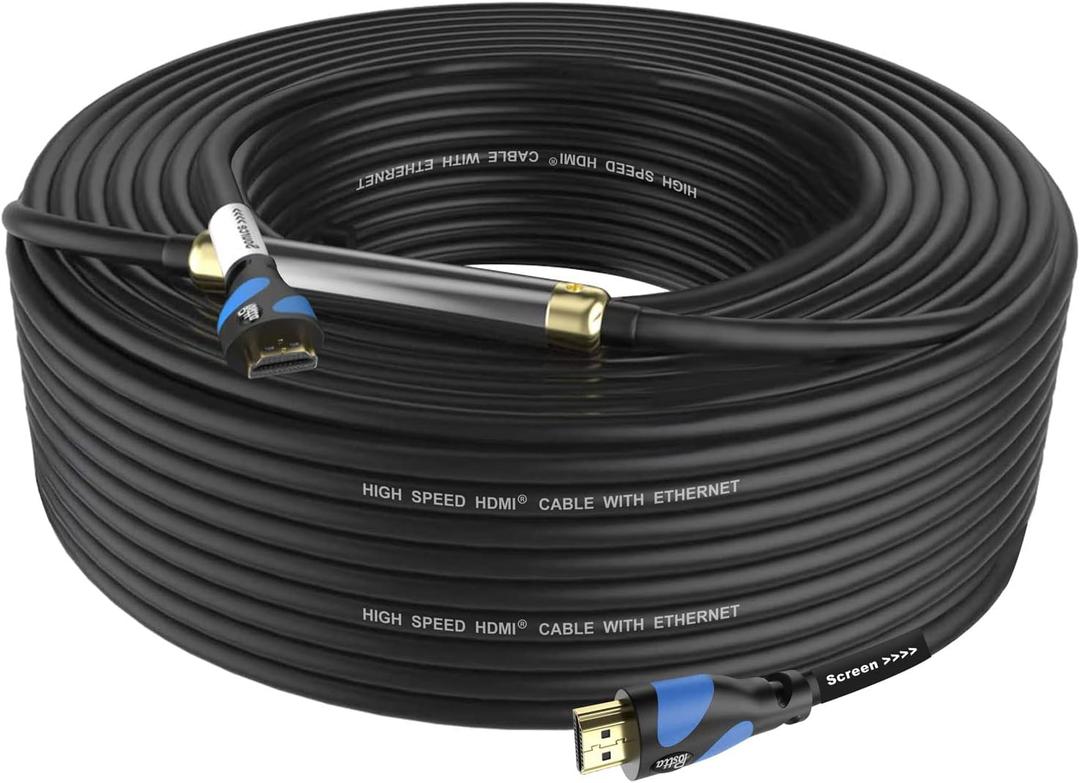 Postta HDMI Cable(100 Feet Blue) HDMI 2.0V with Built-in Signal Booster-Support 4K,3D,1080P,Ethernet,Audio Return-1 Pack