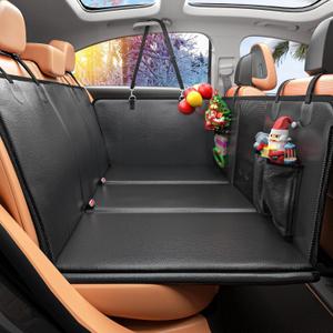 Back Seat Extender for Dogs, PU Leather Dog Car Seat Cover for Back Seat with Hard Bottom, 100% Waterproof, Scratch Proof and Anti Slip Dog Hammock for Cars and SUVs, Holds 400 lbs (Large, Black)