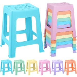 TURSTIN 6 Pack Plastic Stools 16.9 Inch 6 Macaron Colored Nesting Stools Portable Backless Bar Stool Flexible Seating Chairs for Classroom Office Home
