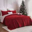 Wonderful Christmas Bedding, Luxury Red Velvet Quilt Set Queen Size, 5 Piece Striped Cotton Lightweight Comforter Set, Farmhouse Soft Reversible Coverlet Bedding Set with Matching Shams for All Season, Red