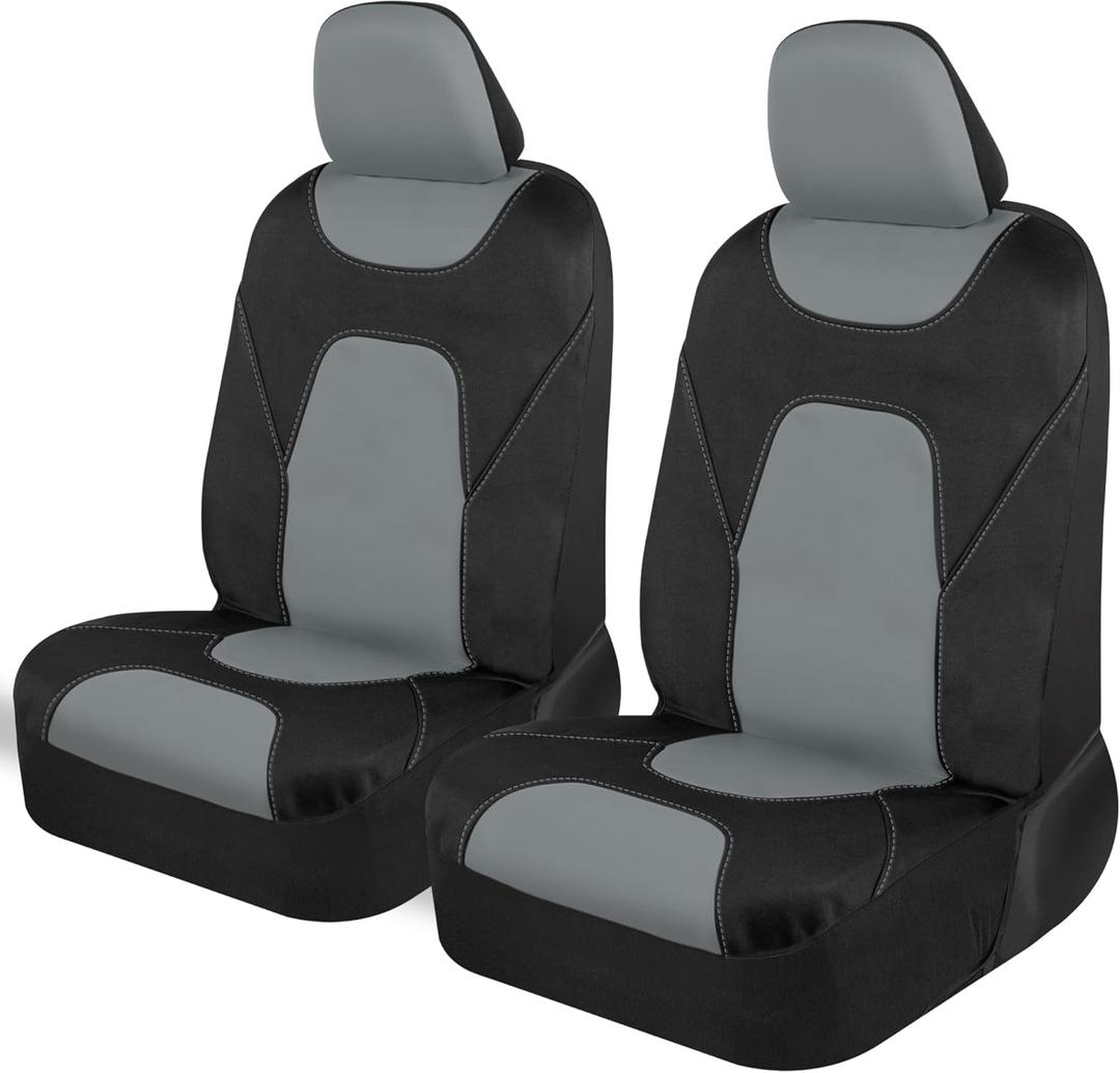 Motor Trend AquaShield Waterproof Front Seat Covers, Gray Seat Covers for Cars Neoprene Front Car Seats Cover, SUV Seat Covers Protector - Car Interior Cover for Auto, Trucks, & Dog Owners