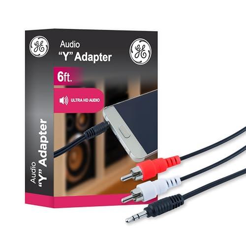 GE Audio Y Adapter Cable, 6 Feet, 3.5mm Male to RCA Male, Works with All Brands, Smart Phones, Stereo, Computer, Black, 33568