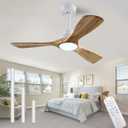 QUTWOB 42" Wood Ceiling Fan with Lights Remote Control,Quiet DC Motor 3 Blade Ceiling Fans for Patio Living Room, Bedroom, Office,Indoor Outdoor(Raw wood+White)