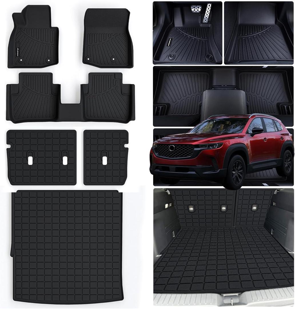 Floor Mats for 2025 2026 Mazda CX-50 (Only for Hybrid) & Cargo Mat & Backrest Mat,TPE All Weather Protection for CX50 Car Full Set Liner Covering The Backrest Accessories