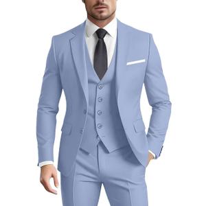 Men's Suit 3 Pieces Slim Fit Formal Business Wedding 2 Buttons Blazer Vest Pants Set Tuxedo (Large, Lavender)