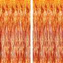 6.4 ft x 9.8 ft Metallic Tinsel Foil Fringe Curtains, Pack of 2 Party Streamer Backdrop for Birthday, Graduation Decorations and New Year Eve (Orange)