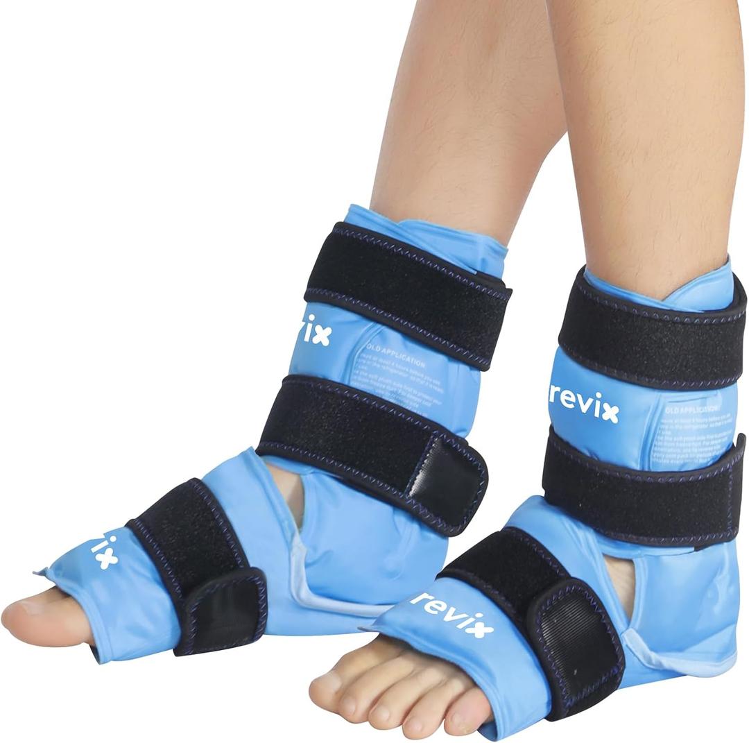 REVIX Foot Ankle Ice Pack Wraps for Discomfort, Reusable Gel Ice Wrap with Cold Compression Therapy, Plantar Fasciitis, Post-Workout Feet Recovery, Soft Plush Lining, 2 Packs
