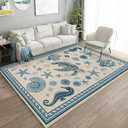 Coastal Nautical Area Rug 4x6 for Living Room Sea Turtle Starfish Seashell Coral Rug Machine Washable Rugs Non Slip Low Pile Indoor Floor Carpet for Bedroom Dining Room Laundry Kitchen,Blue