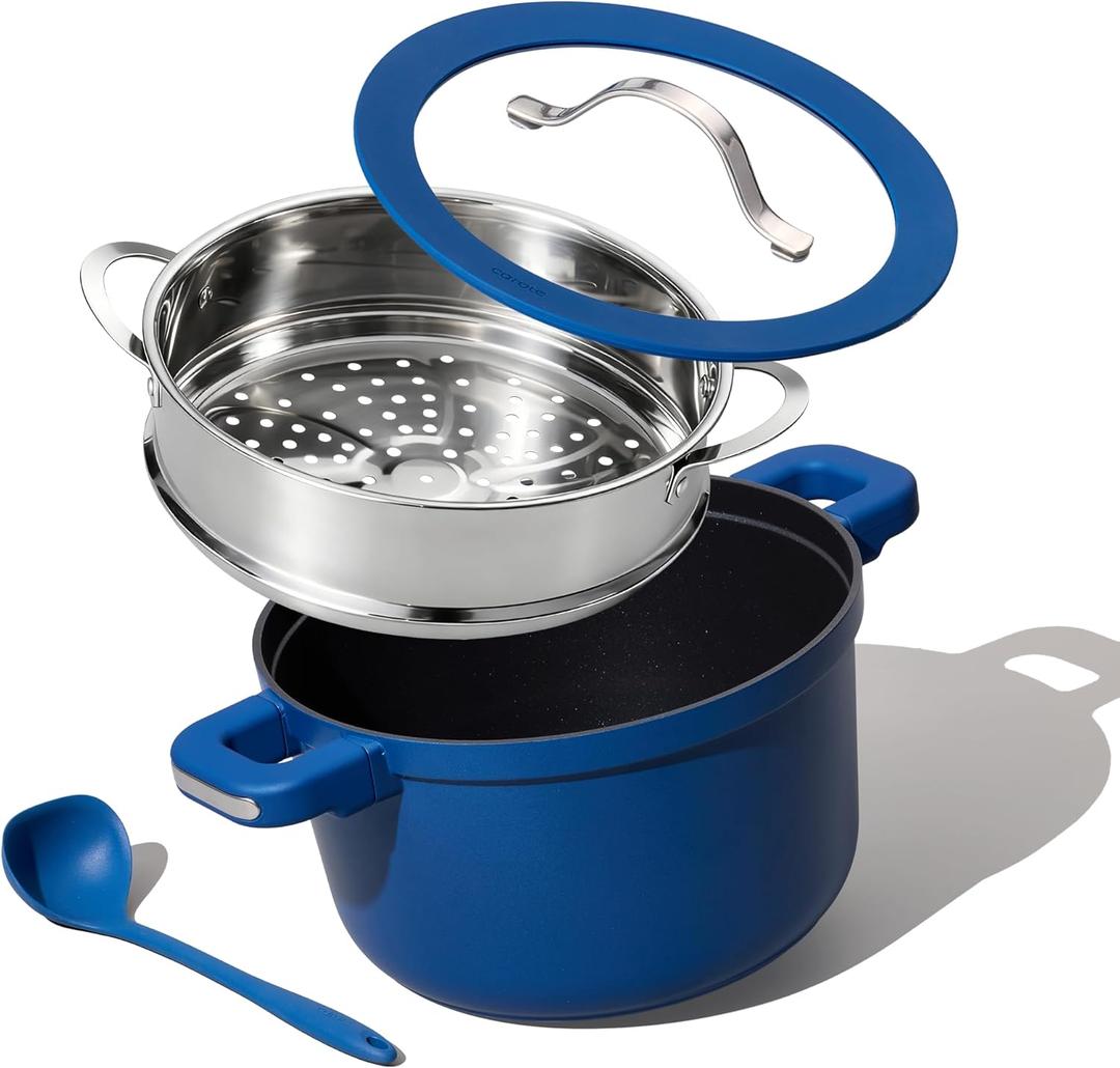 CAROTE 5.5QT Nonstick Stock Pot with Lid, 5.5 Quart Casserole with Ladle, Even Heating Stockpot, Fits All Stoves, Non Stick Big Cooking Pots PFOA Free, Blue
