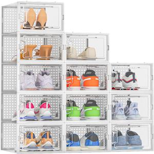 HOMIDEC Shoe Storage, 12 Pack Shoe Organizer for Closet, Shoe Boxes Clear Plastic Stackable Shoe Containers with Lids for Size 10