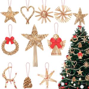 Gejoy 27 Pcs Straw Ornaments Set Scandinavian Christmas Decorations Include 1 Star Tree Topper 26 Straw Pendants for Danish Norwegian Nordic Christmas Tree