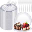 Hushee 600 Pcs Clear Plastic Dessert Plates 6'' with Forks 7'' for Cake Appetizer, 300 Small Disposable Plates and 300 Plastic Forks, Serve 300 Guests for Wedding Birthday Party Bulk