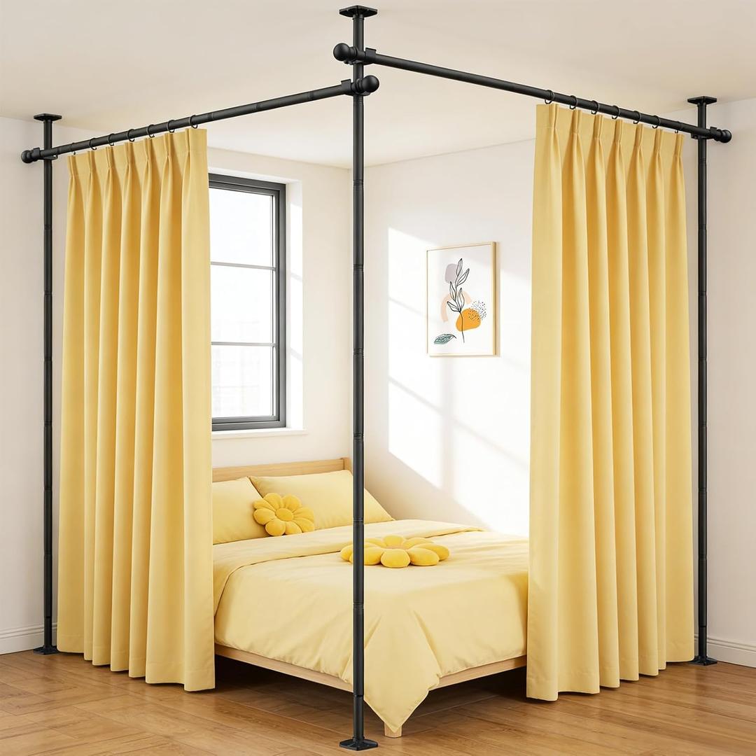 Room Divider Curtain Rod - Heavy Duty Adjustable Curtain Rod for Room Separation, Privacy Room Divider for Bedroom, 10-11ft(H) 58-116inch(W),Easy Install Wall Divider Curtain Rod, Black