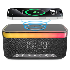 Smart Alarm Clock with Wireless Charging, Bluetooth Speaker with 15W Fast Charging Station, RGB Night Light & White Noise Sleep Aid, Digital Clock for Bedrooms with Timer & Custom Alarms