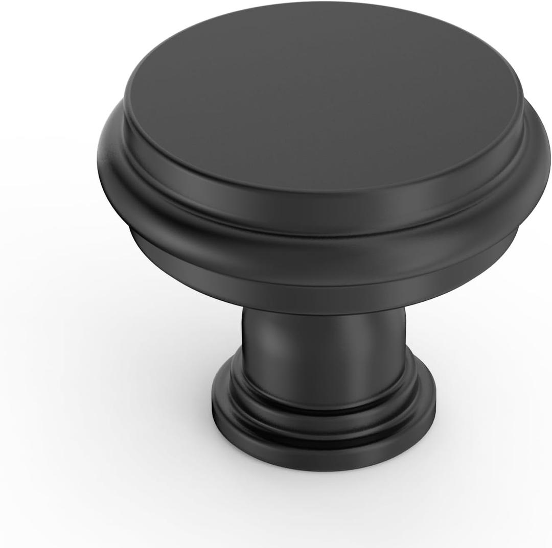 Amerdeco 10 Pack Matte Black Cabinet Knobs 1.3 Inch(32mm) Single Hole Zinc Solid Kitchen Cabinet Handles Round Cabinet Drawer Pulls