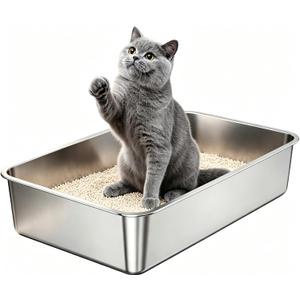Stainless Steel Cat Litter Box with High Sides, Large Metal Litterbox Pan, Odor-Free & Non-Stick Smooth Surface, Leakproof One-Piece Kitty Litter Tray for Indoor Cats, Kittens, (XL)