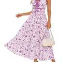 GRACE KARIN 2026 Women's Summer Maxi Dresses, Tie Front Floral Boho Dress, Spaghetti Strap Sundress with Pockets, Purple XL