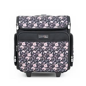 Everything Mary Rolling Scrapbook Tote – Black & Floral Trim Foldable Craft Organizer Tote for Scrapbooking Supplies, Art Tools, Paper & Accessories – Portable Storage Bag