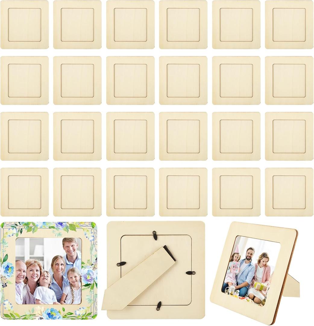 30pcs Wooden Picture Frames, 5.9X 5.9 Inches DIY Picture Frame, Standing Unfinished Wood Picture Frame Bulk for Crafts, DIY Painting, Birthday, Wedding