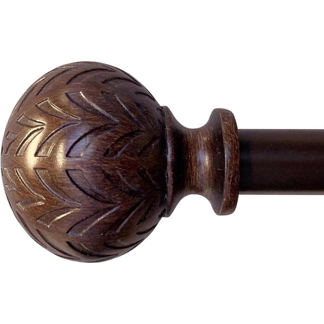 Hermosa 26 in. to 48 in. Adjustable 5/8 in. Single Curtain Rod in Walnut with Finials
