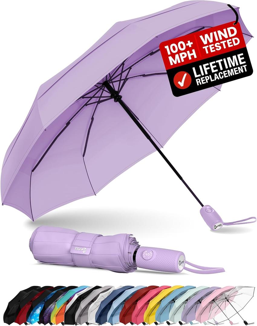 REPEL Windproof Travel Umbrella - Compact & Withstands Winds up to 85MPH , Strongest Premium Auto Folding Umbrella for Rain and Sun - Durable, Light & Portable for Women & Men , Fits Backpack & Cars (Pastel Lavendar)