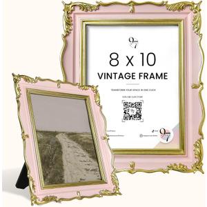 97 Decor Vintage Picture Frame 8x10 - Antique 8x10 Pink Gold Frame For Tabletop And Wall Hanging, Fancy 8 x10 Photo Frame Coquette Wall Decor