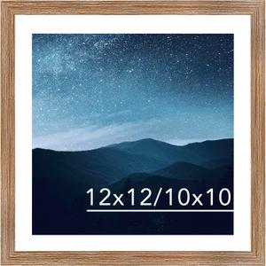 JCJMY 12x12 Picture Frame Rustic Brown With 10x10 Mat for 30x30cm Diamond Art Painting, Display Photo 10x10 With Mat or 12x12 Without, Wall Hanging Large Frame With Plexiglass