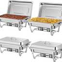Rengue 9.5 QT Chafing Dishes, 4 Pack High Premium Stainless Steel Complete Set, Rectangular Chafing Dish Buffet Set, Heating and Cooling Chafing Dish for Gatherings Banquet, Buffet, Party, Wedding