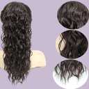 16 Inch Medium Brown Water Wave Drawstring Ponytail for Black Women - Synthetic Hairpiece, Curly Wavy Extension, Natural Looking & Easy to Install for Daily Party Use
