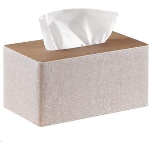 Tissue Box Cover,PU Leather Rectangular Tissue Box Holder,Napkin Dispenser,Decorative Holder/Organizer for Bathroom Vanity Countertop, Nightstand, Coffee Table, Home,Car (Plus, Beige)