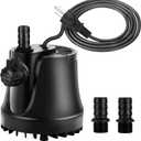 AQQA 265-800 GPH Submersible Aquarium Water Pump with Adjustable Switch, Water Removal and Drainage Sump Cleaning Pump with 2 Nozzles for Aquarium, Pond, Fish Tank, Hydroponics, Backyard (25W 400GPH)