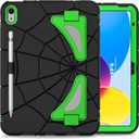 Kids Case for iPad (A16) 11th Generation 11 Inch 2025/ iPad 10th Generation 10.9 Inch 2022, with Pencil Holder/Kickstand Heavy Duty Protection Rugged Shockproof Hybrid Cover, Black+Green